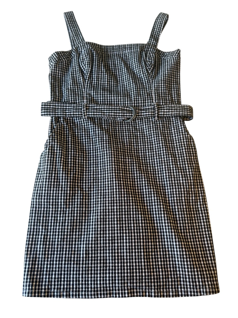 Hollister Black and White Gingham Belted‎ Midi Dress